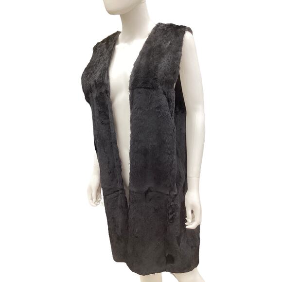 Genuine Rex Rabbit Fur Vest Unisex Size L Super Soft Black Gorgeous - Picture 2 of 4